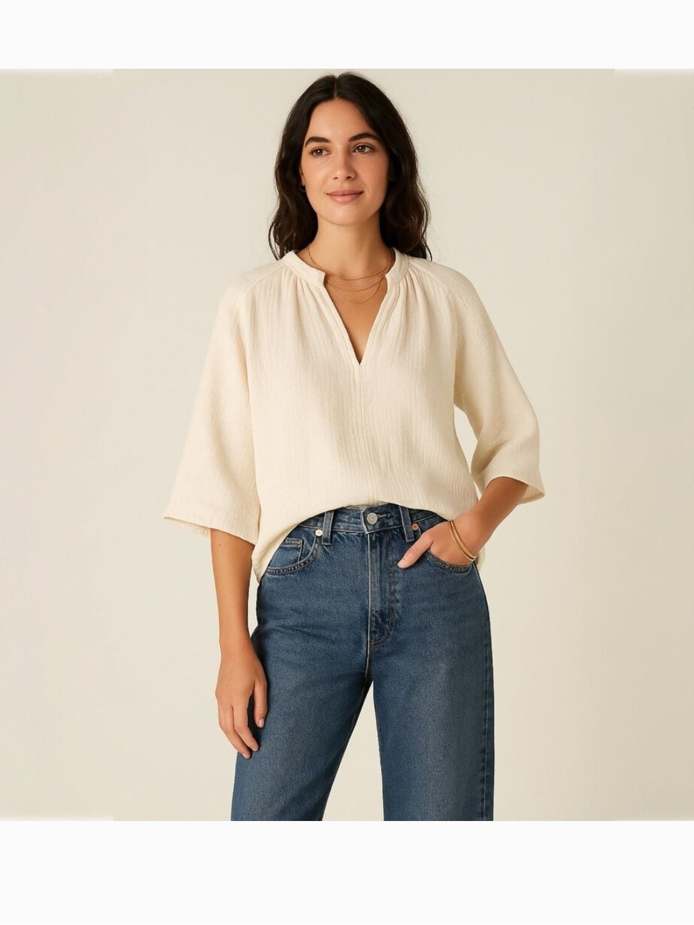 Apiece Apart‎ Cream 100% Organic Cotton Popover Blouse